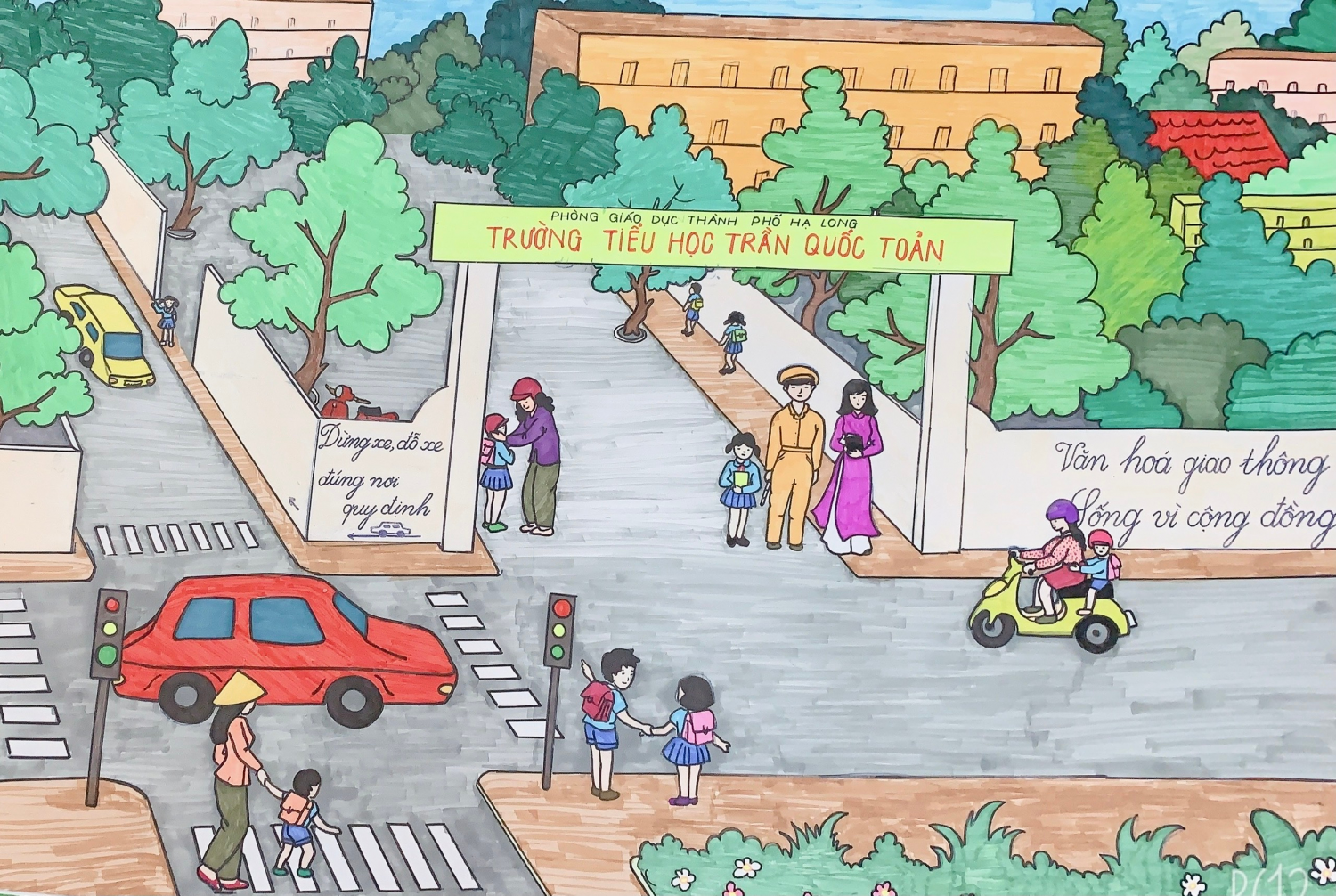 Tác phẩm: “Văn hóa giao thông – Cộng đồng hạnh phúc” do Đoàn viên tổ 1 – Trường TH Trần Quốc Toản, TP Hạ Long, QN vẽ