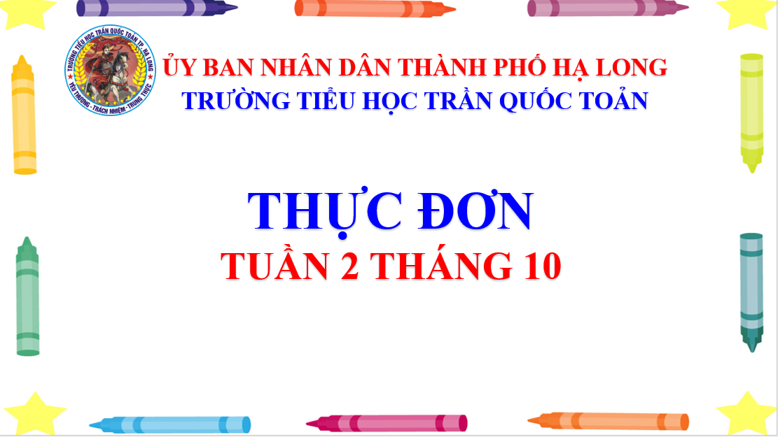 Thực đơn tuần 2 tháng 10 năm học 2024-2025